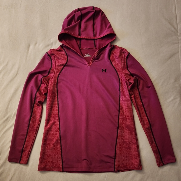 Under Armour pink/magenta coldgear v-neck hooded sweatshirt - Picture 1 of 7